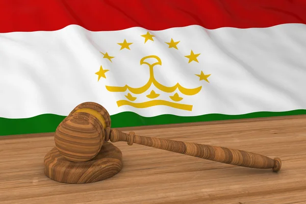 Concept de droit tadjik - Drapeau du Tadjikistan derrière le marteau du juge Illustration 3D — Photo