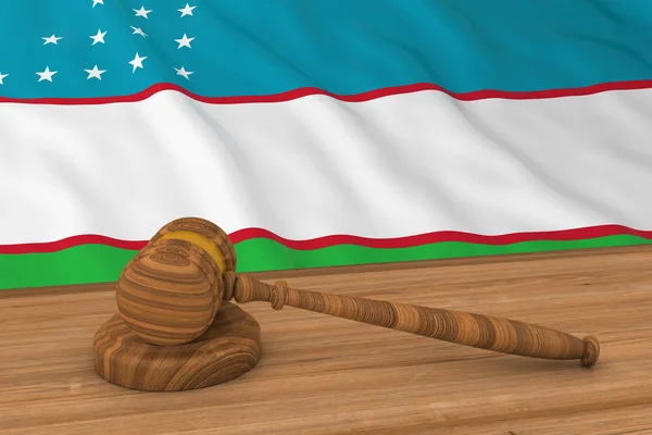 Concetto di legge uzbeko - Bandiera dell'Uzbekistan dietro l'illustrazione Gavel 3D del giudice — Foto Stock