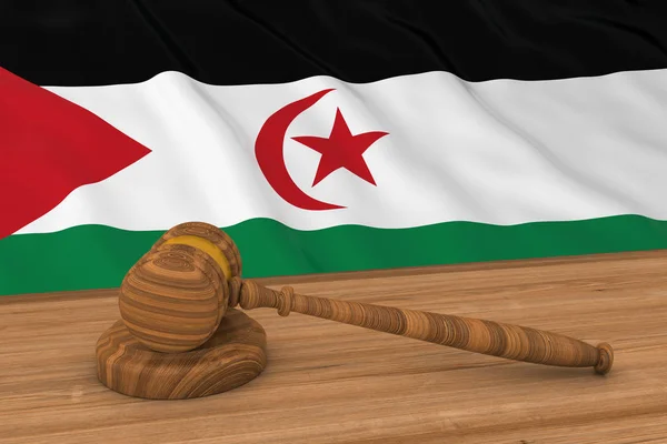 Concepto jurídico saharaui - Bandera del Sáhara Occidental Detrás del martillo del juez Ilustración 3D —  Fotos de Stock