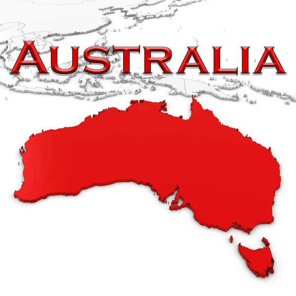 3d Karte von Australien mit Ländernamen rot auf weißem Hintergrund 3d Abbildung — Stockfoto