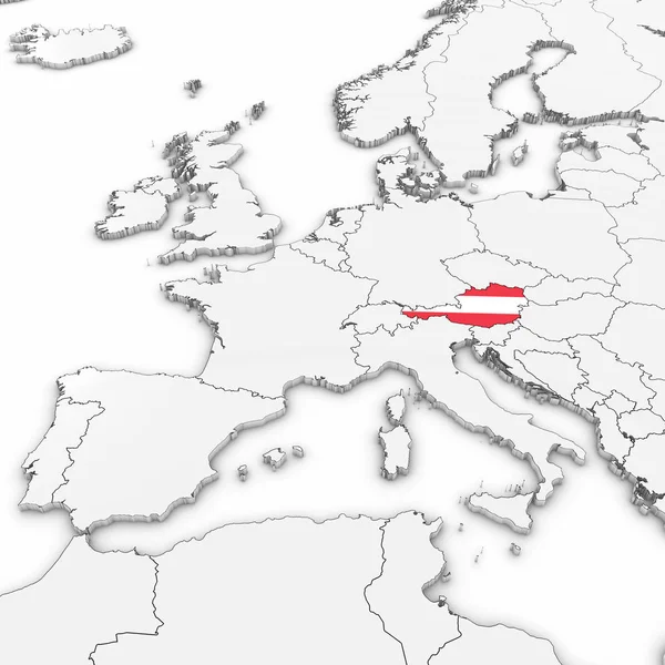 3D-s Térkép Ausztria, osztrák zászló fehér háttér, 3D-s illusztráció — Stock Fotó
