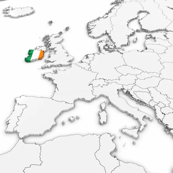 3D Map of Ireland with Irish Flag on White Background 3D Illustration — Stock Photo, Image