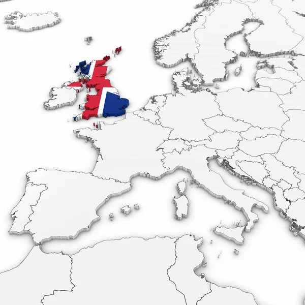 3D-s Térkép az Egyesült Királyságban a brit zászló fehér háttér, 3D-s illusztráció — Stock Fotó