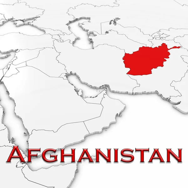 3D Map of Afghanistan with Country Name Highlighted Red on White Background 3D Illustration