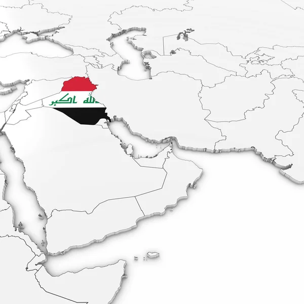 Mapa 3D do Iraque com bandeira iraquiana em fundo branco Ilustração 3D — Fotografia de Stock