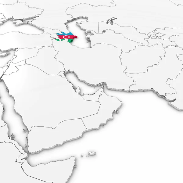 3D карта Азербайджану, азербайджанська прапора на білому тло 3d ілюстрація — стокове фото