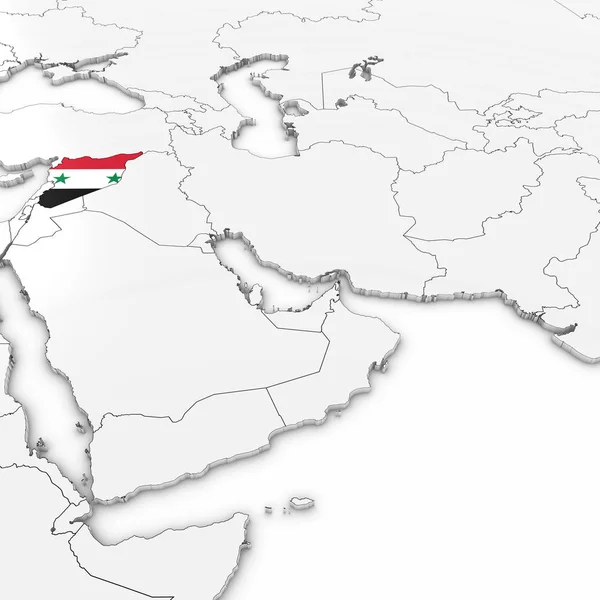 Mappa 3D della Siria con bandiera siriana su sfondo bianco Illustrazione 3D — Foto Stock
