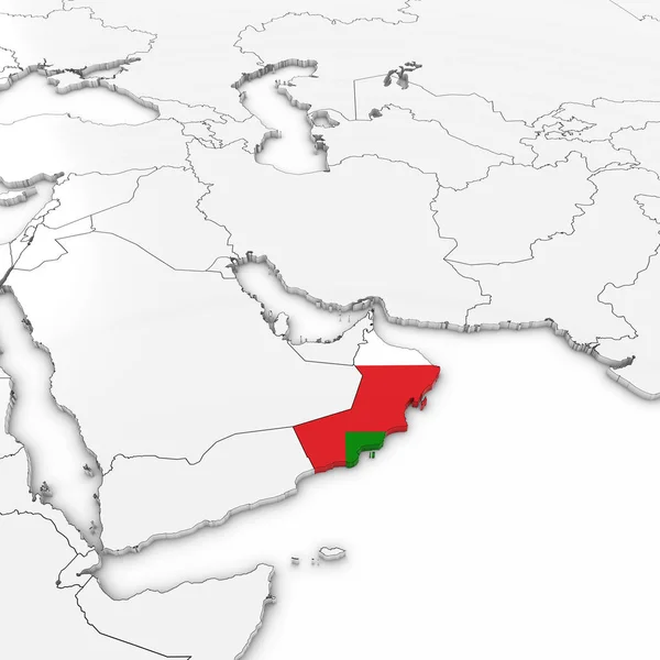 Mappa 3D di Oman con la bandiera dell'Oman su sfondo bianco Illustrazione 3D — Foto Stock