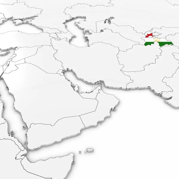 Mappa 3D del Tagikistan con bandiera Tagikistana su sfondo bianco Illustrazione 3D — Foto Stock