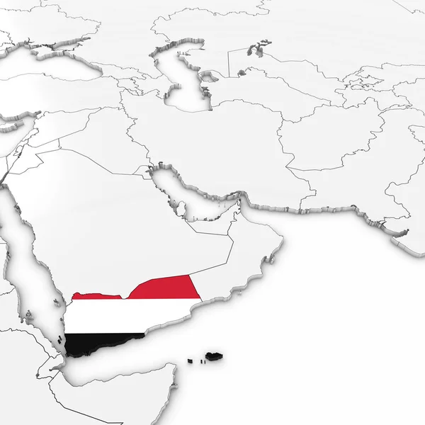 Mappa 3D dello Yemen con bandiera yemenita su sfondo bianco Illustrazione 3D — Foto Stock