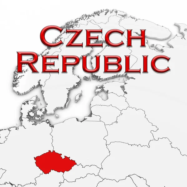3D карта Чехии с названием страны выделено красным на белом фоне 3D Иллюстрация — стоковое фото