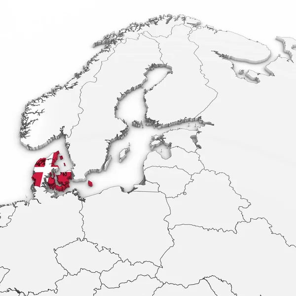 Mapa 3D de Dinamarca con Bandera Danesa sobre Fondo Blanco Ilustración 3D — Foto de Stock