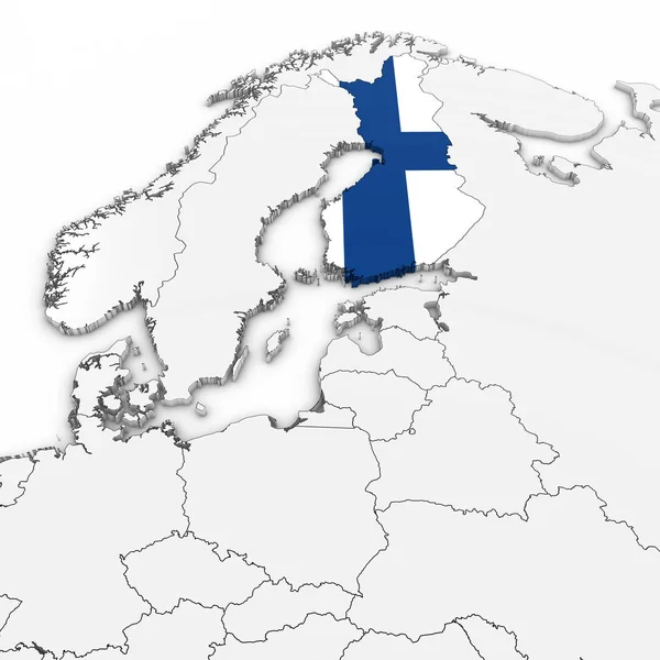 3D-s Térkép Finnország finn zászló fehér háttér, 3D-s illusztráció — Stock Fotó
