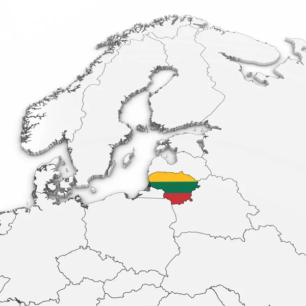 Mappa 3D di Lituania con la bandiera lituana su sfondo bianco Illustrazione 3D — Foto Stock