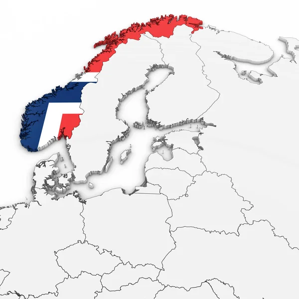 Mapa 3D de Noruega con bandera noruega sobre fondo blanco Ilustración 3D — Foto de Stock