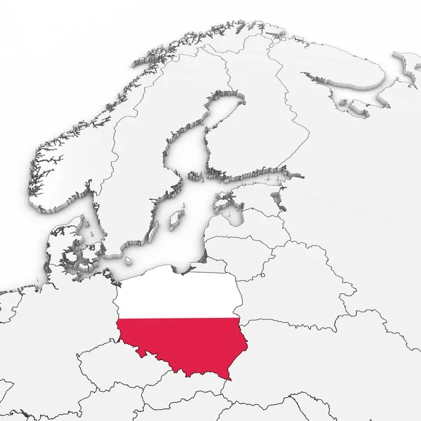 3D-s Térkép a lengyel a Lengyel zászló fehér háttér, 3D-s illusztráció — Stock Fotó