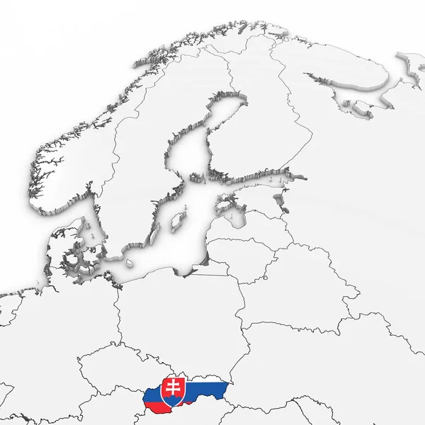 Mapa 3D de Eslovaquia con bandera eslovaca sobre fondo blanco Ilustración 3D — Foto de Stock