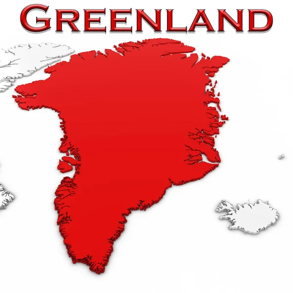 3D χάρτη της Γροιλανδίας με χώρα όνομα επισημασμένο κόκκινο σε λευκό φόντο εικόνα 3d — Φωτογραφία Αρχείου