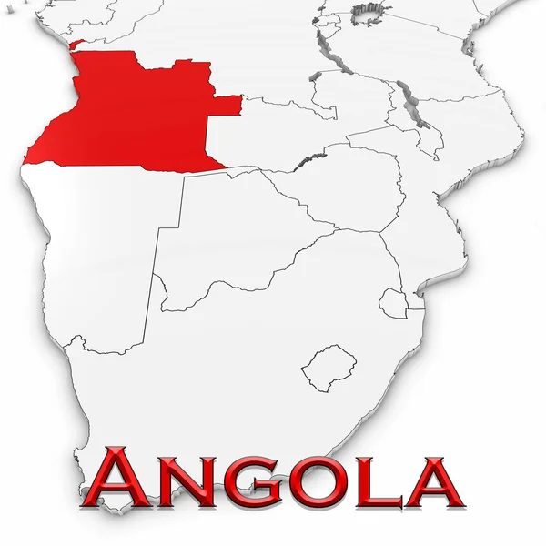 Mapa 3D de Angola con el nombre del país resaltado rojo sobre blanco Volver — Foto de Stock