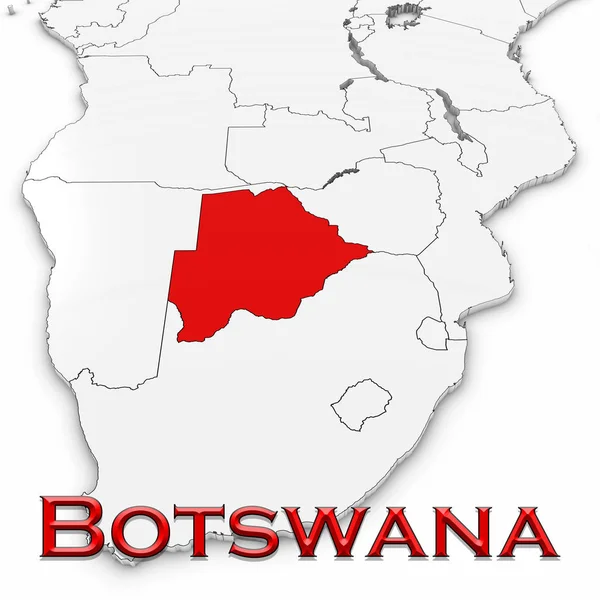 Mapa 3D de Botswana con el nombre del país resaltado rojo en blanco Ba — Foto de Stock