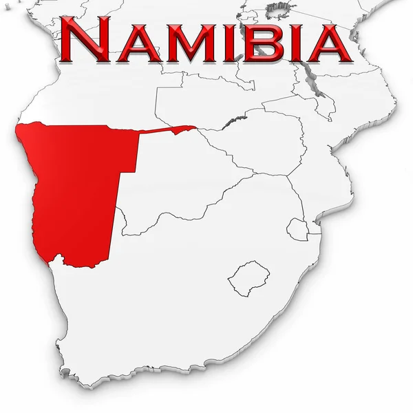 Mapa 3D de Namibia con el nombre del país resaltado rojo en blanco Bac — Foto de Stock