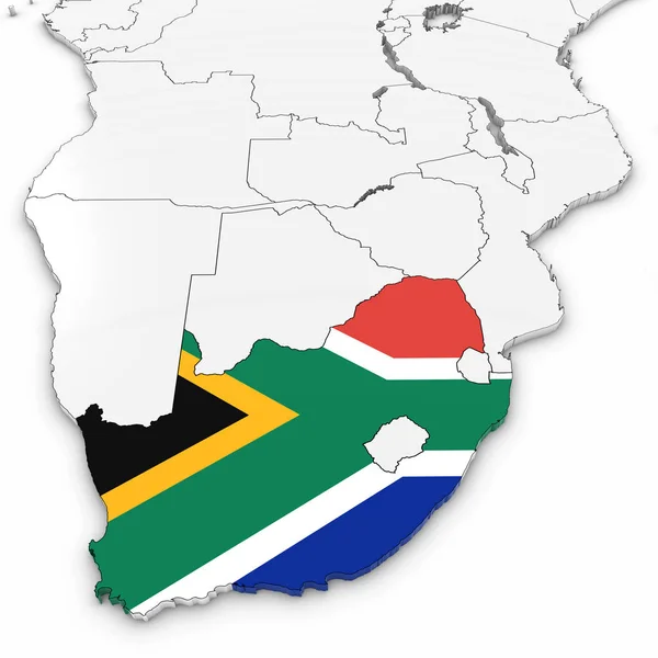 3D-karta av Sydafrika med sydafrikanska flagga på vit Backgrou — Stockfoto