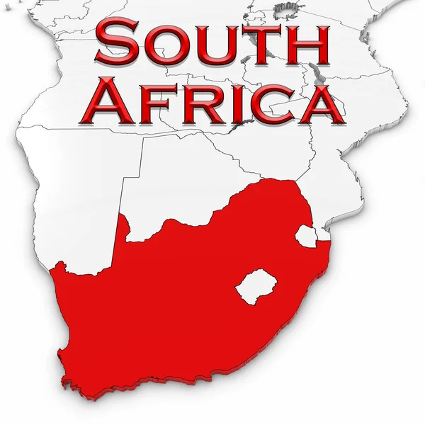 3D-kaart van Zuid-Afrika met land naam gemarkeerde rood op Whit — Stockfoto