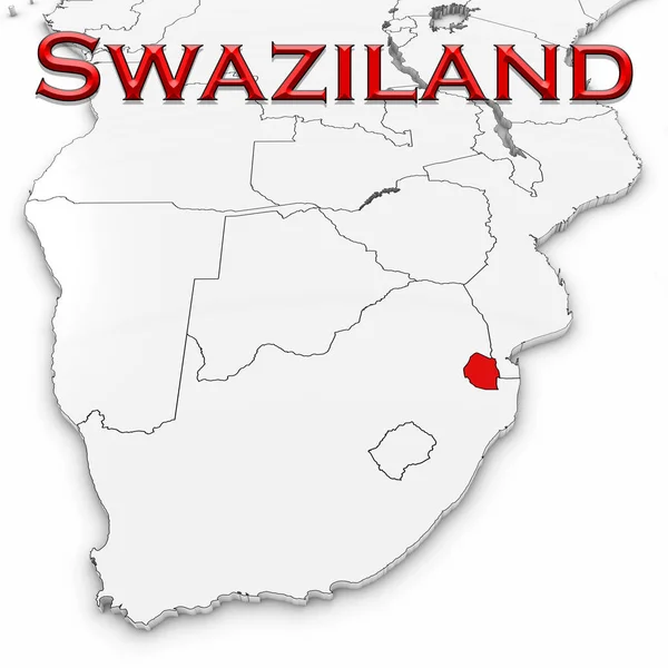 Mapa 3D de Swazilandia con el nombre del país resaltado rojo en blanco B — Foto de Stock