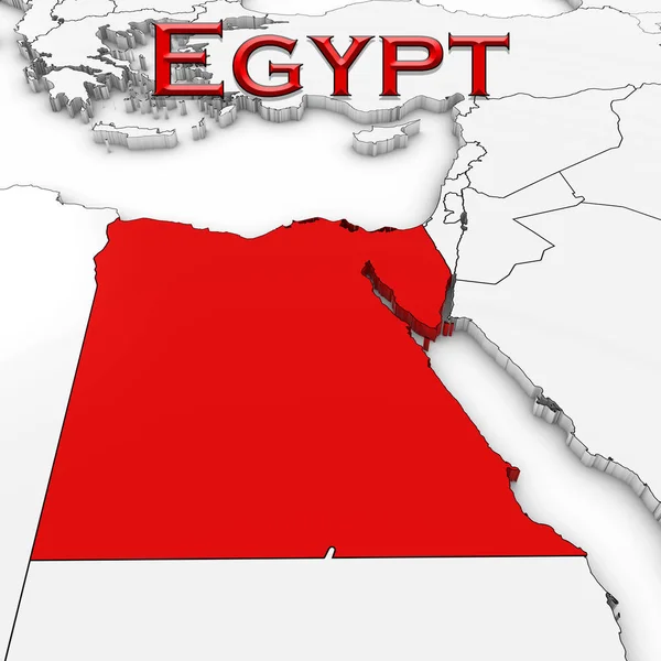 3D harita Mısır ülke ile isim vurgulanan kırmızı beyaz Backg üzerinde — Stok fotoğraf