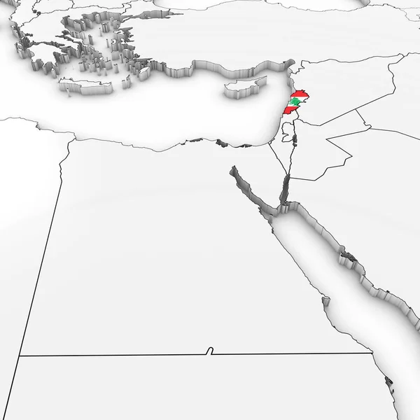 3D карта Лівану з Ліванський прапор на білому тло 3d Illu — стокове фото