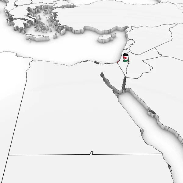 3D карта Палестини з прапор палестинської автономії на білому тло 3d — стокове фото