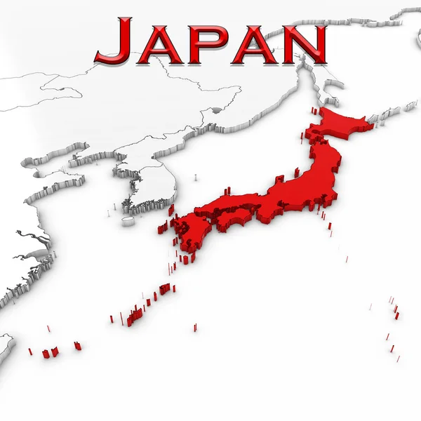 3D mapa Japonska se zemí název zvýrazněné červeně na bílém pozadí — Stock fotografie