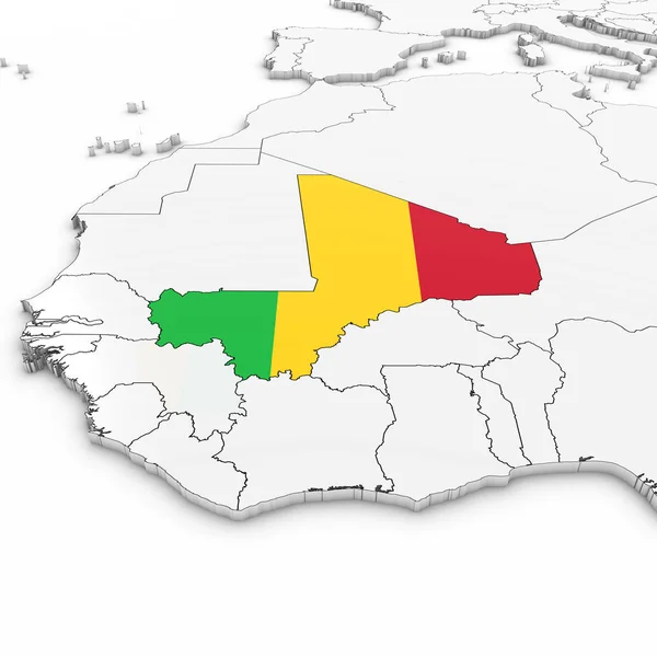 화이트에 말리 플래그와 함께 말리의 3d 지도 배경 3d Illustrat — 스톡 사진