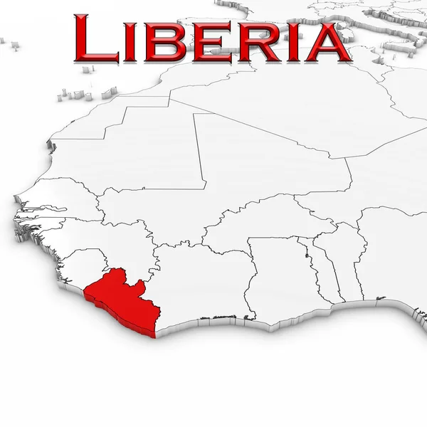 Mapa 3D de Liberia con el nombre del país resaltado rojo en blanco Bac — Foto de Stock