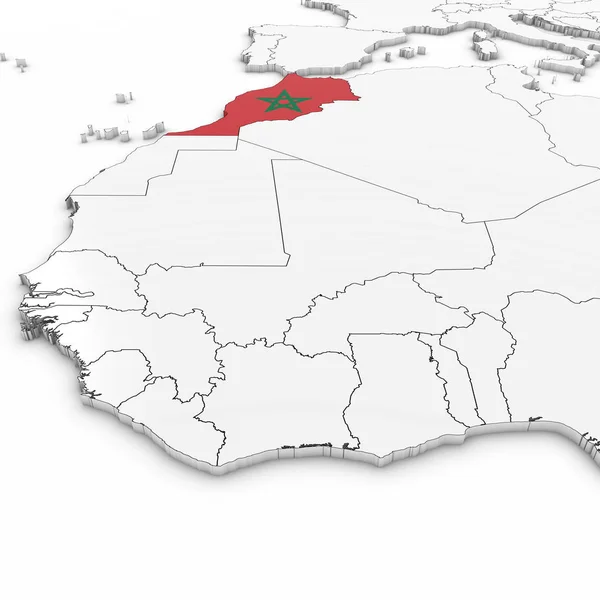화이트에 모로코 국기와 함께 모로코의 3d 지도 배경 3d Illu — 스톡 사진