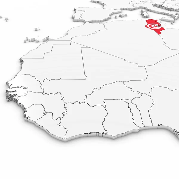 3D Kort over Tunesien med tunesisk flag på hvid baggrund 3D Illu - Stock-foto