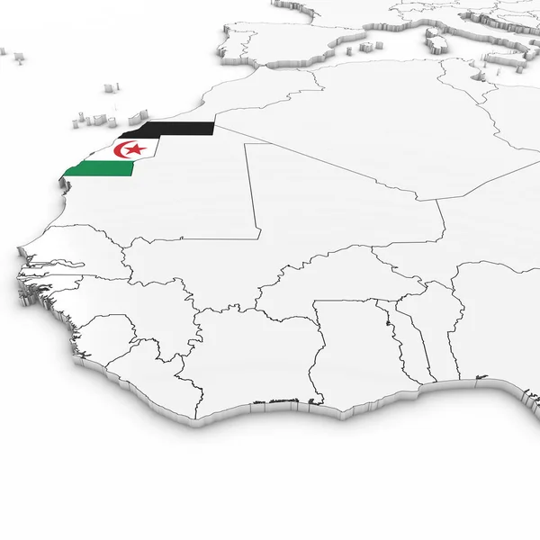 3D карта Західна Сахара сахарского прапора на білому тлі 3 — стокове фото