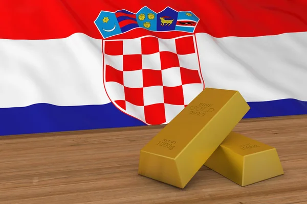 Kroatien finans konceptet - guldtackor framför kroatiska flaggan 3d Illustration — Stockfoto