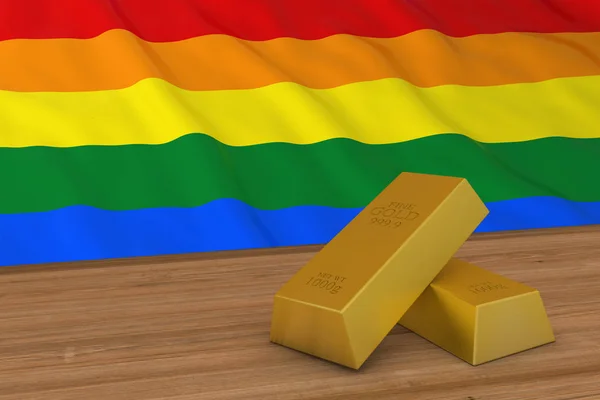 Guldtackor framför Gay Pride Regnbågsflaggan 3d Illustration — Stockfoto