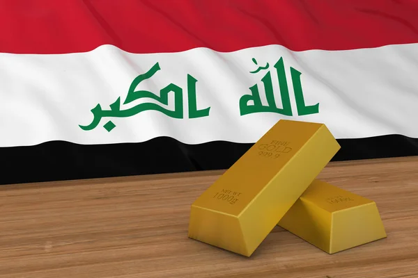 Iraq Finance Concept - Gold Bars in front of Iraqi Flag 3D Illustration — Stock Photo, Image