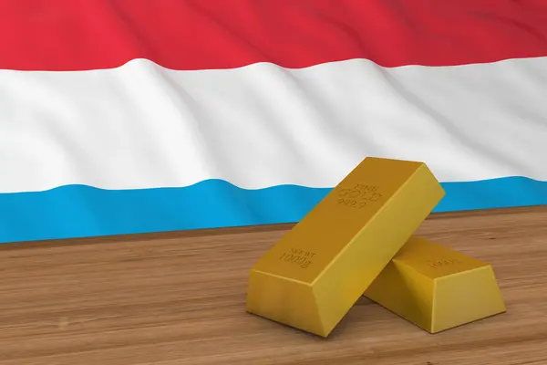 Conceito de Finanças do Luxemburgo - Bares de Ouro na frente da bandeira luxemburguesa Ilustração 3D — Fotografia de Stock