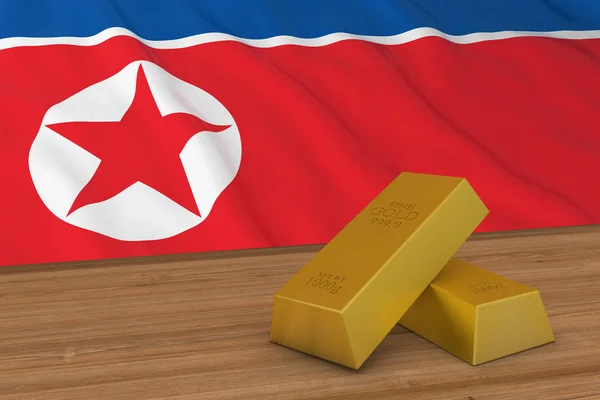 Severní Korea Finance koncept - zlaté pruhy vpředu ze severokorejského příznak 3d ilustrace — Stock fotografie