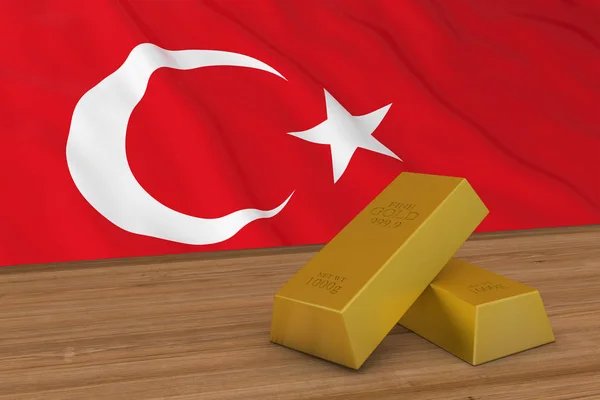 Туреччина Фінанси концепції - золоті злитки перед турецький прапор 3d ілюстрація — стокове фото