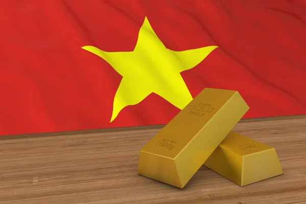 Vietnam Finance Concept - Barras de oro frente a la bandera vietnamita Ilustración 3D — Foto de Stock