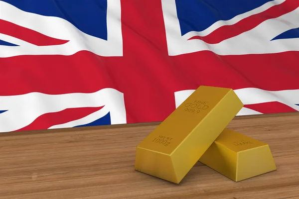 UK Financiën Concept - Gold Bars voor Britse vlag 3d illustratie — Stockfoto