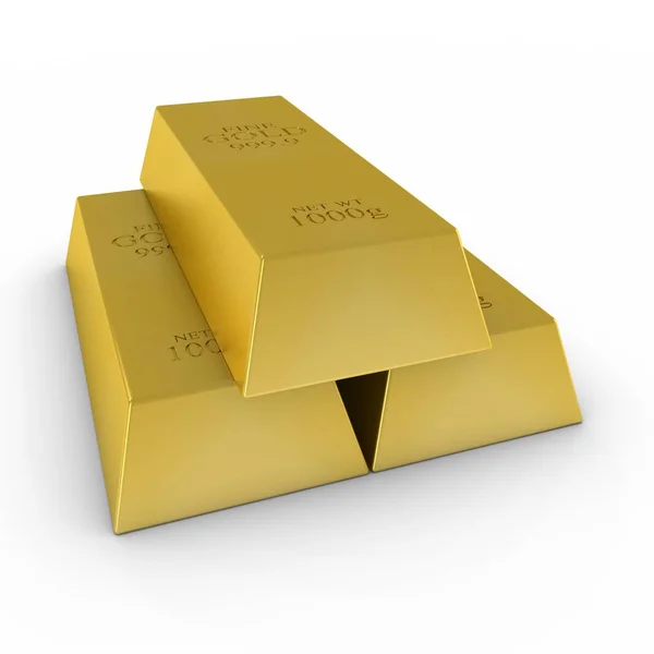Stapelen van Gold Bars op witte achtergrond 3d illustratie — Stockfoto