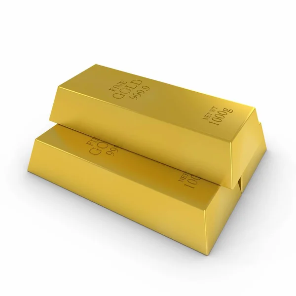 Pila di lingotti d'oro su sfondo bianco Illustrazione 3D — Foto Stock