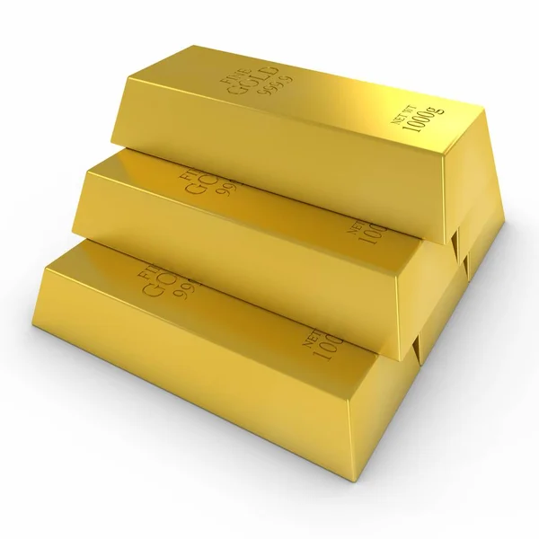 Stapelen van Gold Bars op witte achtergrond 3d illustratie — Stockfoto