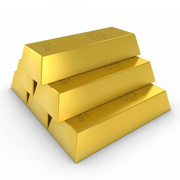 Pila di lingotti d'oro su sfondo bianco Illustrazione 3D — Foto Stock