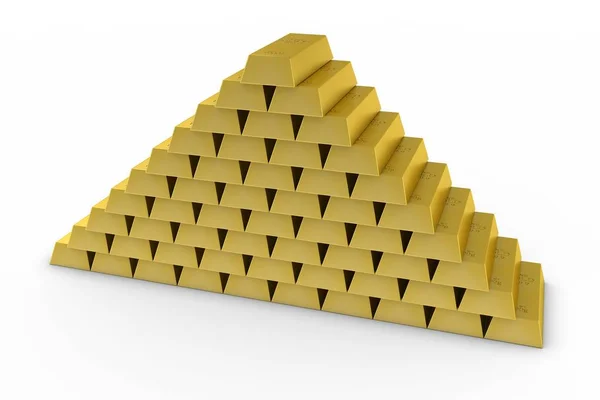 Grote stapel Gold Bars op witte achtergrond 3d illustratie — Stockfoto